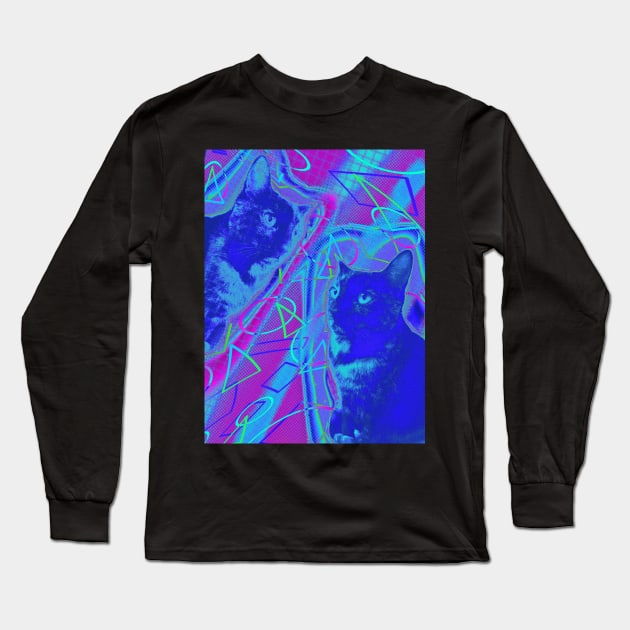 Halftone Cat V5 Long Sleeve T-Shirt by IgorAndMore